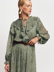 Платье макси из шифона с воланами и ремнём ZOLLA