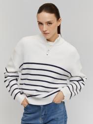 Вязаный свитер в полоску с воротником-стойкой на молнии ZOLLA