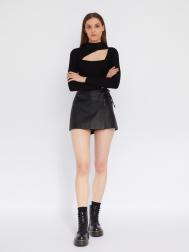 Юбка-шорты длины мини из экокожи с запахом на шнуровке ZOLLA