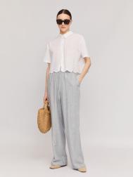 Льняные брюки в полоску на резинке с кулиской ZOLLA