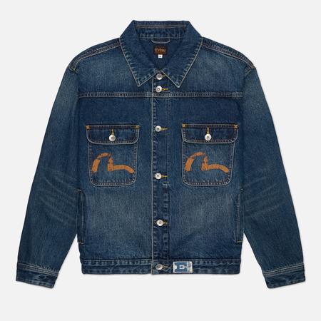 Мужская джинсовая куртка  Distressed Seagull Print & Frayed Logo Patch Embroidery Denim, цвет синий, размер XL Evisu
