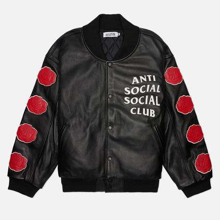 Мужская куртка бомбер  Petal To The Metal Leather Varsity, цвет чёрный, размер M Anti Social Social Club