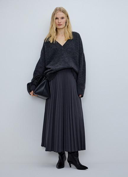 Плиссированная юбка миди A-силуэта, Серый OSTIN