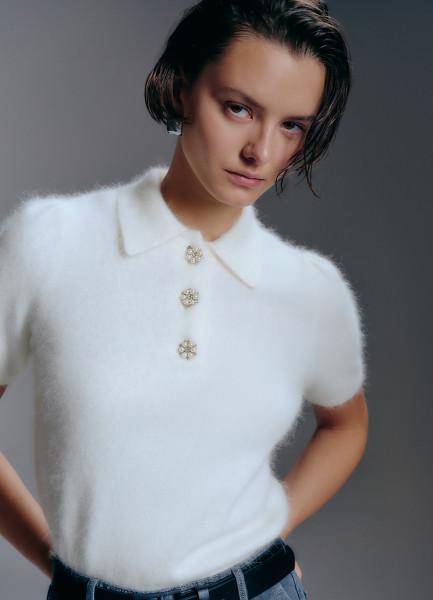 Джемпер поло из пряжи с ангорой, Белый OSTIN