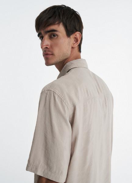 Рубашка с коротким рукавом из тенселя, Бежевый OSTIN