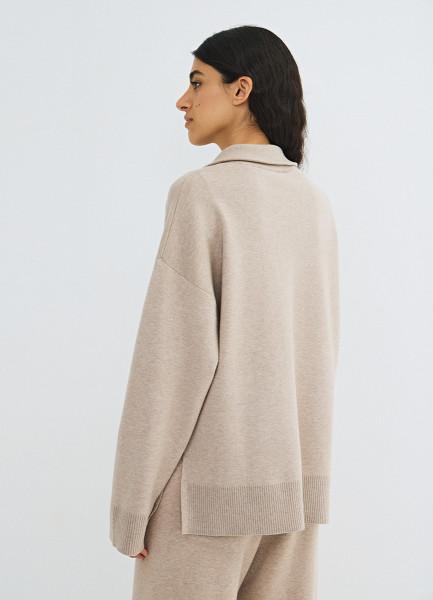 Джемпер с воротником-стойкой на молнии, Бежевый OSTIN