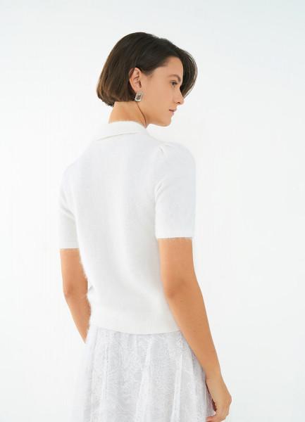Джемпер поло из пряжи с ангорой, Белый OSTIN