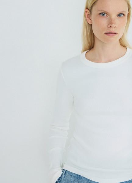 Лонгслив в рубчик, Белый OSTIN