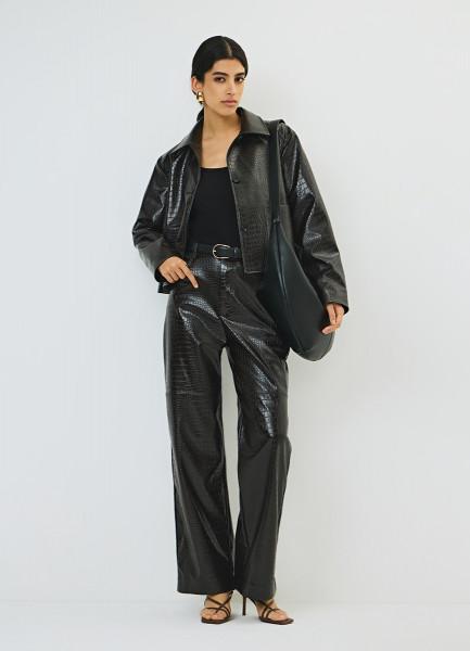 Кожаные брюки с крокодиловым тиснением, Коричневый OSTIN