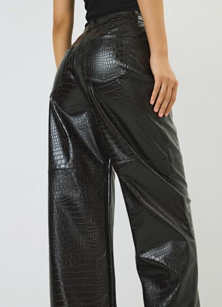 Кожаные брюки с крокодиловым тиснением, Коричневый OSTIN