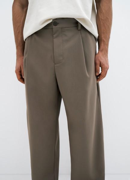 Широкие брюки со складками, Бежевый OSTIN