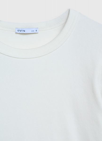 Лонгслив в рубчик, Белый OSTIN