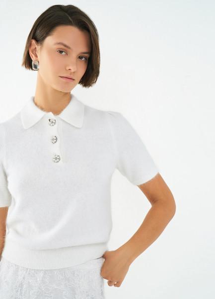 Джемпер поло из пряжи с ангорой, Белый OSTIN