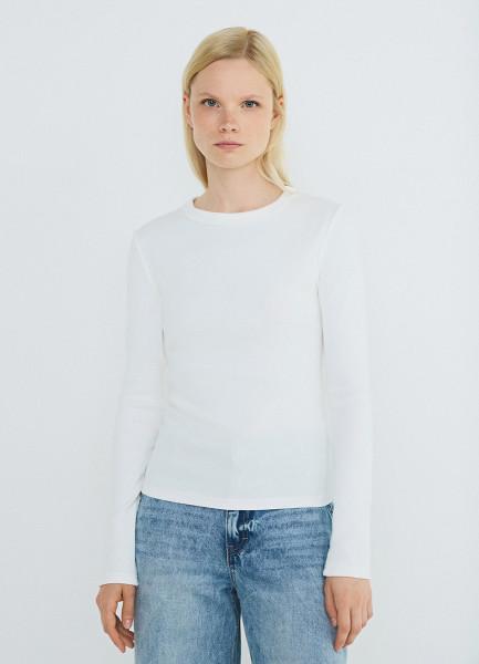 Лонгслив в рубчик, Белый OSTIN