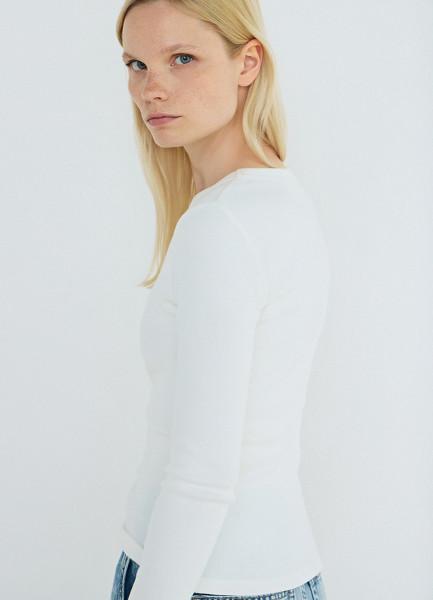 Лонгслив в рубчик, Белый OSTIN