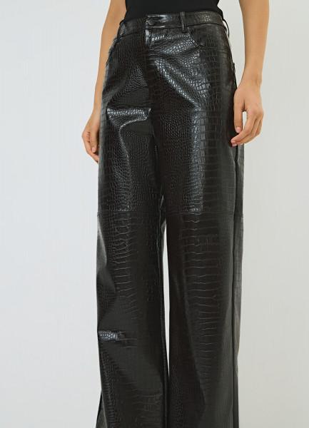 Кожаные брюки с крокодиловым тиснением, Коричневый OSTIN