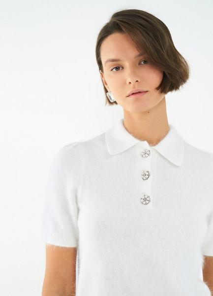 Джемпер поло из пряжи с ангорой, Белый OSTIN