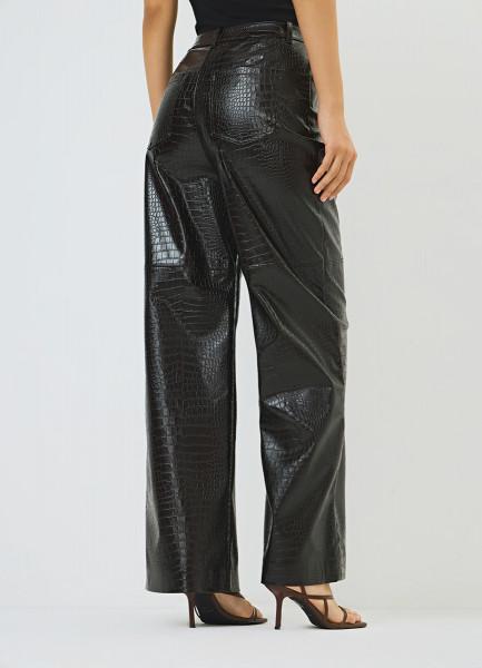 Кожаные брюки с крокодиловым тиснением, Коричневый OSTIN