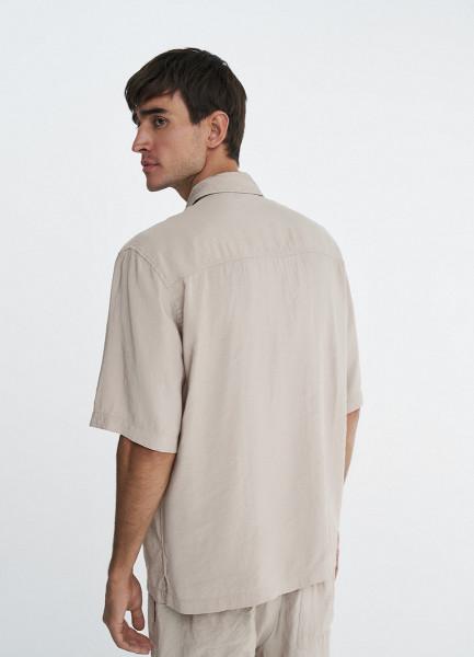 Рубашка с коротким рукавом из тенселя, Бежевый OSTIN
