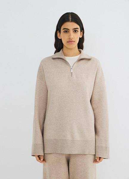 Джемпер с воротником-стойкой на молнии, Бежевый OSTIN