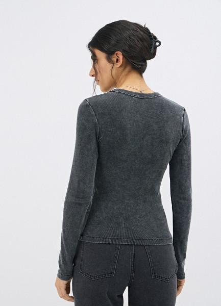 Лонгслив в рубчик, Серый OSTIN