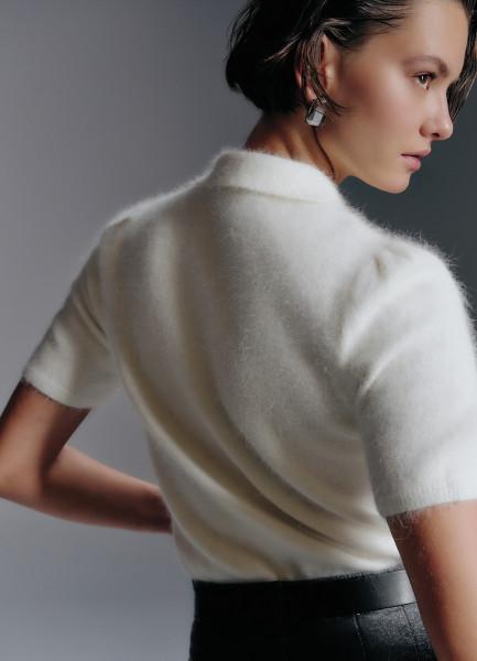 Джемпер поло из пряжи с ангорой, Белый OSTIN