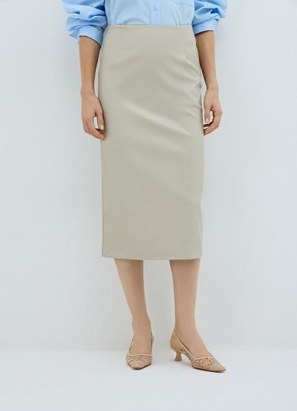 Прямая юбка миди из искусственной кожи, Бежевый OSTIN