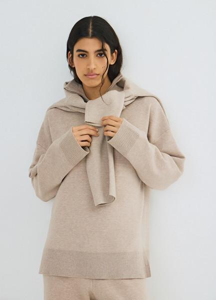 Джемпер с воротником-стойкой на молнии, Бежевый OSTIN