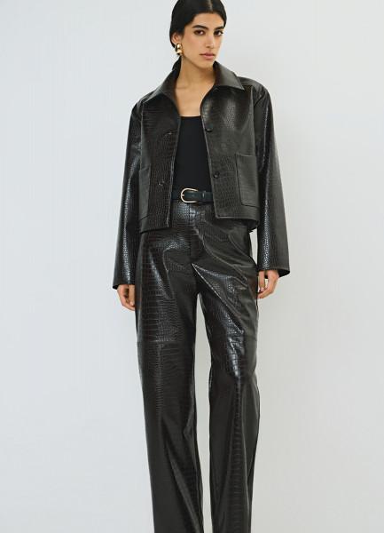 Кожаные брюки с крокодиловым тиснением, Коричневый OSTIN