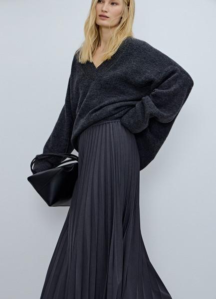 Плиссированная юбка миди A-силуэта, Серый OSTIN