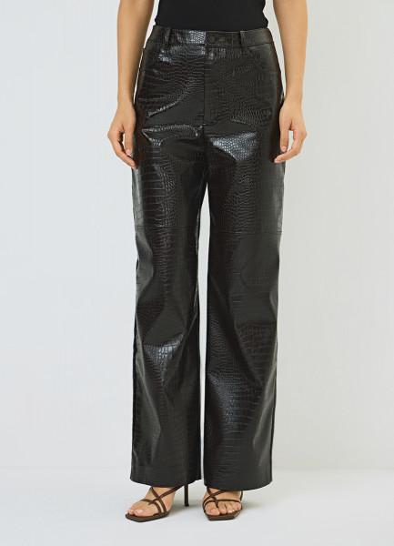 Кожаные брюки с крокодиловым тиснением, Коричневый OSTIN