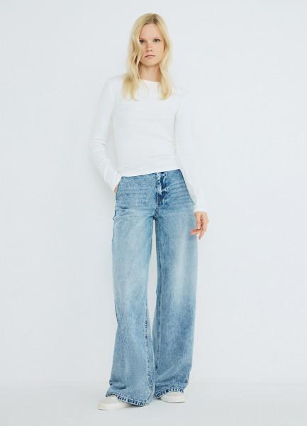 Лонгслив в рубчик, Белый OSTIN