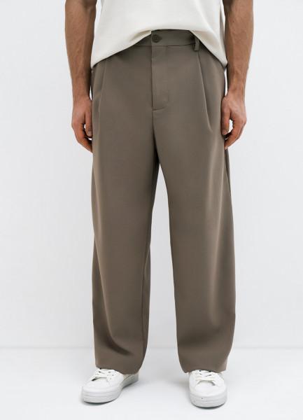 Широкие брюки со складками, Бежевый OSTIN