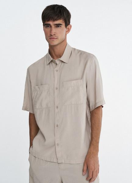Рубашка с коротким рукавом из тенселя, Бежевый OSTIN