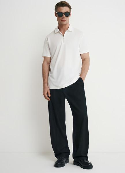 Поло из технологичной ткани с молнией, Белый OSTIN