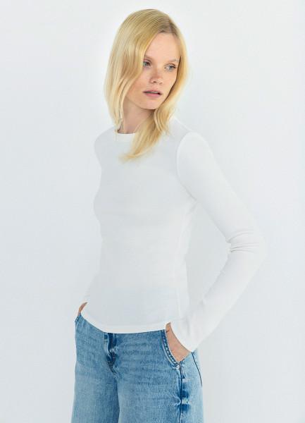 Лонгслив в рубчик, Белый OSTIN