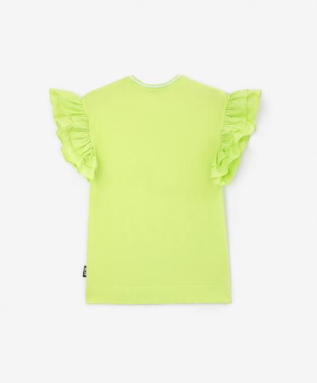 Платье трикотажное яркое с короткими рукавами-воланами салатовое для девочек Gulliver