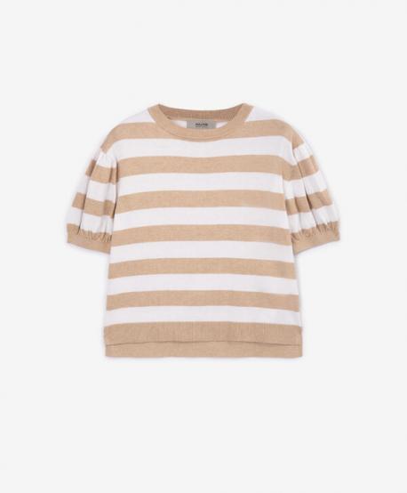 Футболка из вязаного трикотажа в полоску бежевая  Select Gulliver