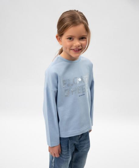 Лонгслив для девочки с декором из пайеток голубой  (104) Gulliver
