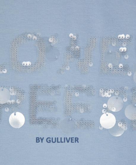 Лонгслив для девочки с декором из пайеток голубой  (104) Gulliver
