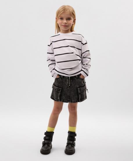 Лонгслив для девочки с завязками по бокам белый в полоску Gulliver