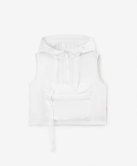 Жилет текстильный для девочки с капюшоном белый  (128) Gulliver