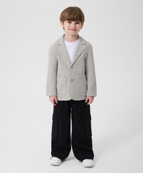 Пиджак для мальчика трикотажный прямого свободного кроя из пике серый  (110) Gulliver