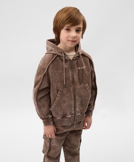 Толстовка для мальчика из вареного футера распашная коричневая  (128) Gulliver
