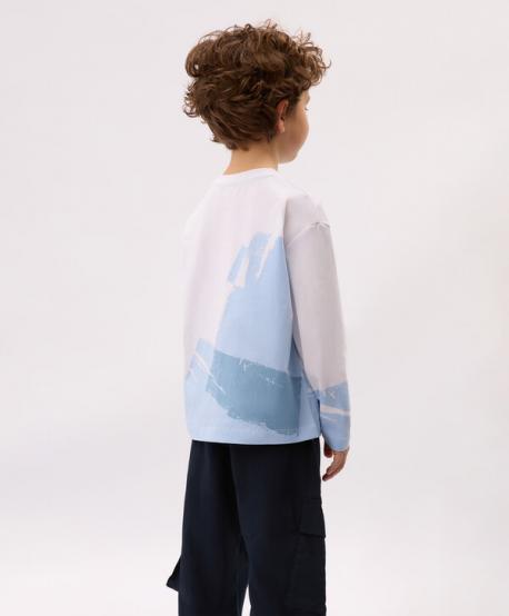 Лонгслив для мальчика с принтом белый Gulliver