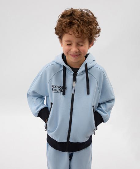 Толстовка распашная для мальчика с принтом голубая  (116) Gulliver