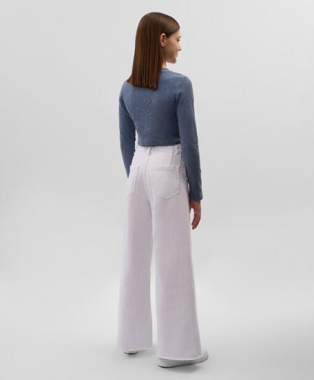 Лонгслив для девочки укороченный с открытым плечом из вареного риба синий  (152) Gulliver