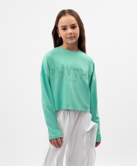 Лонгслив для девочки укороченный силуэта умеренный оверсайз мятный  (164) Gulliver