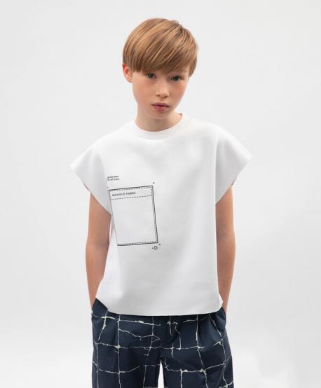 Майка для мальчика с принтом оверсайз белая  (158) Gulliver