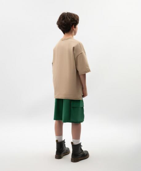 Футболка для мальчика с декором оверсайз бежевая  (152) Gulliver